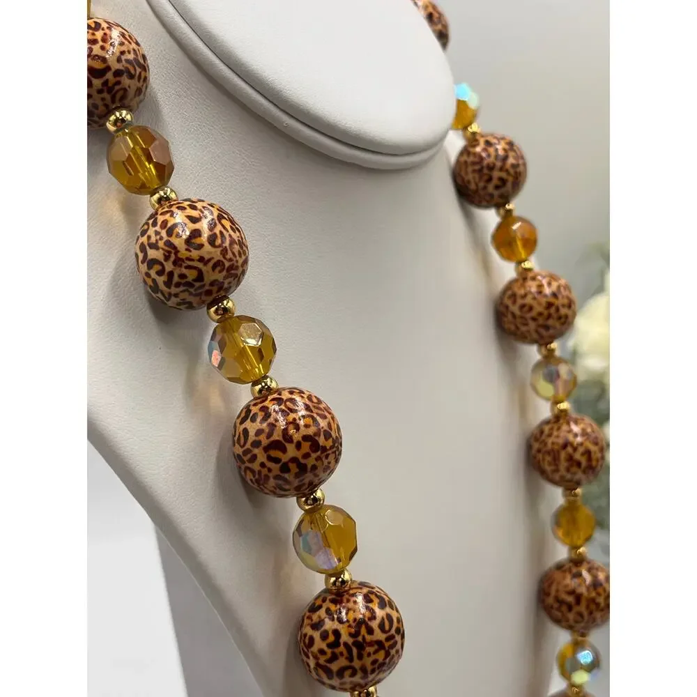 Joan Rivers Vintage Animal Print Leopard Crystal‎ Beaded Statement Necklace